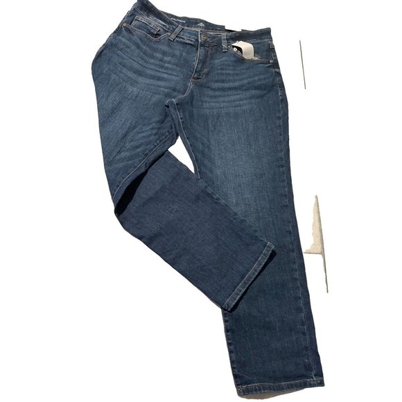 St. Johns Bay Women Mid Rise Straight Leg Relaxed Jeans Girlfriend MWash Sz 14 - Picture 2 of 7